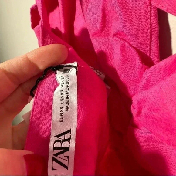 NWT ZARA DRAPED BEADED LINEN BLEND  DRESS BLOGGERS FAV Barbie Pink XS - Picture 8 of 9